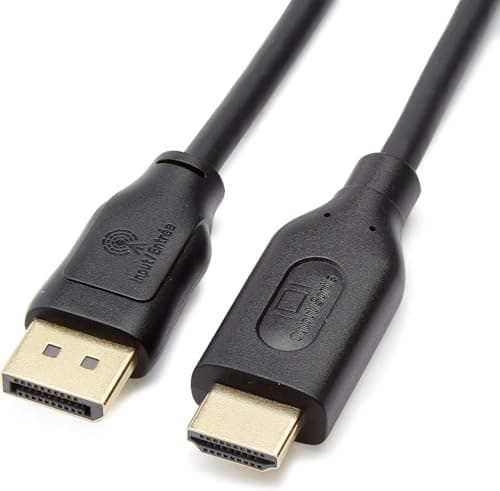 Image of Amazon Basics DisplayPort (Source) to HDMI (Display) Cable, Uni-Directional, 0.9 metre, Black