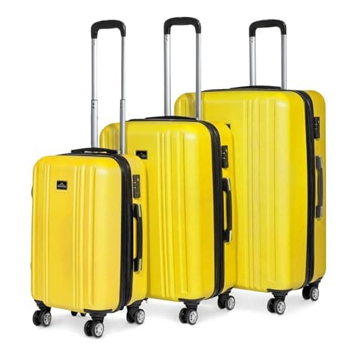 Image of Dellonda Suitcase Set 3-Piece Lightweight Hard Shell Luggage with TSA Lock - 20", 24", 28" - Yellow
