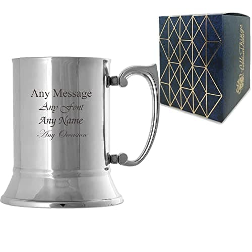 Image of Personalised Engraved Stainless Steel Tankard, Gift Box Included, Personalise with Any Message, Different Fonts Available to Choose from, Laser Engraved