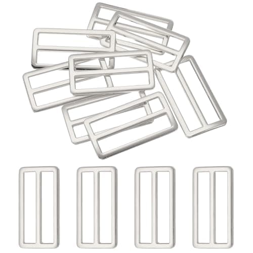 Image of sourcing map 8pcs Flat Metal Slide Buckle, 1" Zinc Alloy Adjustable Buckles, Webbing Strap Fastener Tri Glide Adjuster Slider for Bags Backpack Purse Belts, Silver