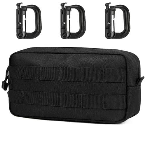 Image of MUCHER EDC Pouch Molle Pouches Tactical Waist Bag Utility Waist Pack with 3 Hooks for Outdoor Hiking Hunting Camping Training (A-Black)