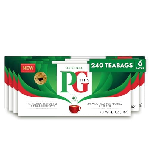 Image of Pg Tips Premium Black Tea For a Classic Caffeinated Beverage,Pyramid Black Tea Bags,40 Count (Pack of 6)