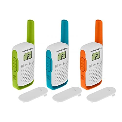 Image of Motorola Moto T42 Talkabout PMR446 2-Way Walkie Talkie Portable Radio’s (One Pack of 3), Green, Blue and Orange