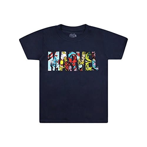 Image of Marvel Boy's Marvel Characters Logo T Shirt, Blue (Navy), 9-10 Years UK