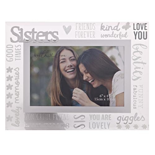 Image of With Love - Glass Picture Frame 3D - Sisters - 6" x 4" - Horizontal Single Aperture Free-Standing Easel Back - Memories, Keepsake, Mum, Dad & Kids, Home Gifting & Homeware - H: 22 x W: 17cm.