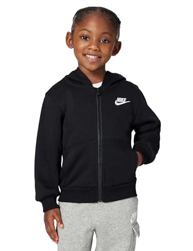 Image of Nike Sportswear Club Fleece Full-Zip Hoodie Hoodie, Black/White, 4 Unisex Children