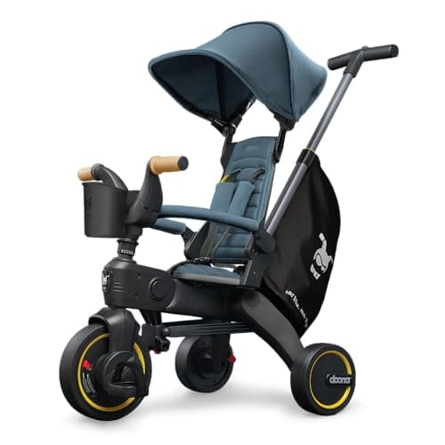 Image of DOONA Liki Baby Trike S5 - Deluxe Foldable Toddler Tricycle with parent handle for ages 10 Months to 3 Years - Ocean Blue