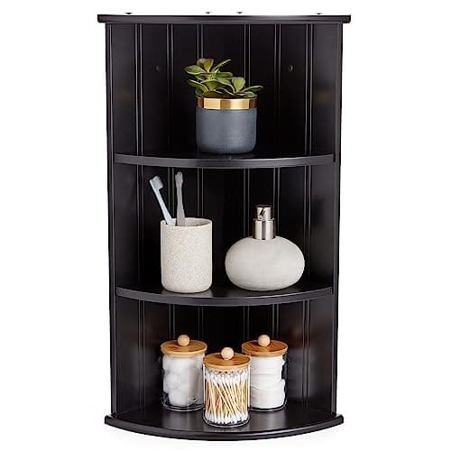 Image of VonHaus Corner Shelf Unit - Black 3 Tier Bathroom Shelving - Freestanding or Wall Mounted Display Shelves & Decor Stand - Tongue & Groove Modern Storage for Bathroom, Living Room, Kitchen, Hallway