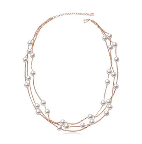 Image of Crystalline Azuria Women 18ct Rose Gold Plated White Simulated Pearls Multi Strand Necklace 18 inches