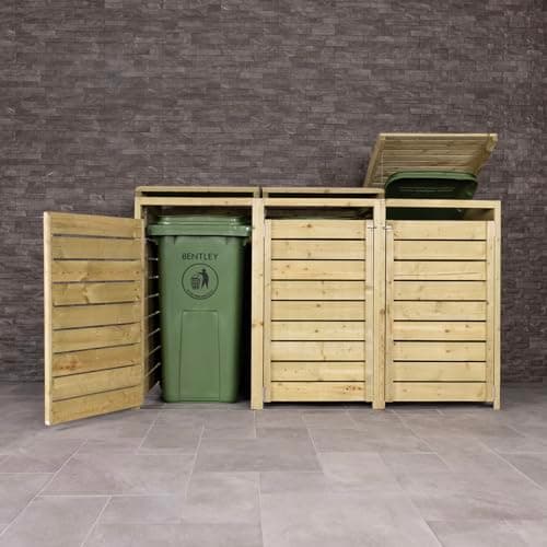 Image of CHARLES BENTLEY FSC® Mixed Triple Wide Panel Wooden Bin Store Wheelie Bin Storage Unit Lifting Lid