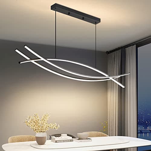 Image of Mikeru 100CM Modern LED Pendant Light, Minimalist Ceiling Lighting with Remote Control Dimmable Brightness 3000K/4500K/6000K 3 Color Chandelier 10% to 100% for Kitchen Island, Living Room