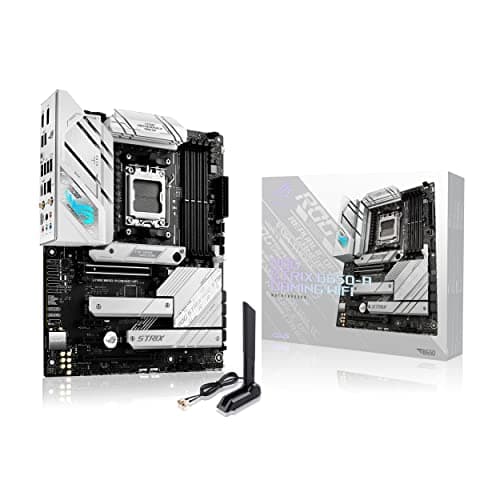 Image of ASUS ROG Strix B650-A Gaming WiFi AMD Ryzen AM5 ATX motherboard, 12 + 2 power stages, DDR5, three M.2 slots, PCIe 4.0, 2.5G LAN, WiFi 6E, USB 3.2 Gen 2x2 Type-C port, and Aura Sync RGB