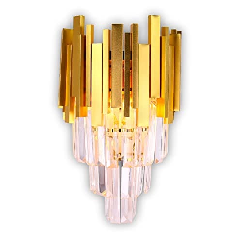 Image of FRIXCHUR Gold Crystal Wall Lights 3 Tiers Crystal Wall Sconces Lights Bedside Wall Lights Wall Lamps for Living Room Bedroom Bathroom Hallway Staircase 2X E14 (blubs not Included)