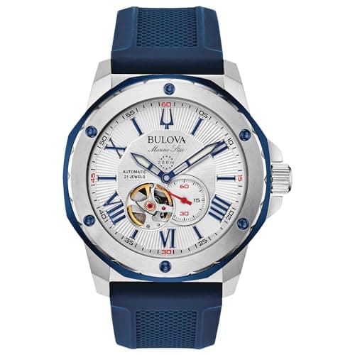 Image of Bulova Men's Marine Star Automatic Blue Silicone Strap Watch | 45mm | 98A225