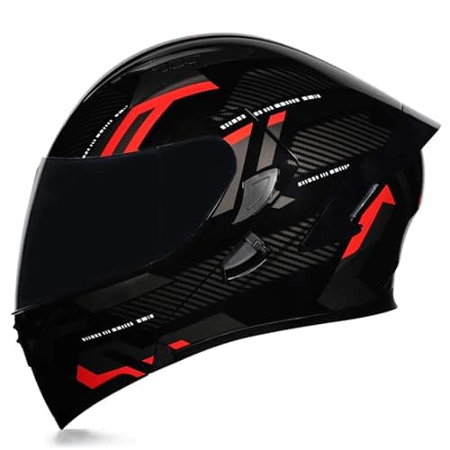 Image of Woljay Full Face Flip Up Motorcycle Modular Helmet Integrated Motorbike Dual Visor for Adults Men Women Moped Street Racing DOT Approved (XL,Count Black Red - Smoke Visor)