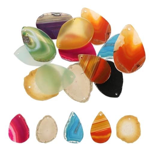 Image of Rebower Agate Slices - Mixed Colors 12 Pcs Natural Irregular Geode Agate with Holes Healing Crystals Geode Stones, [for DIY Jewelry Making Home Decoration]