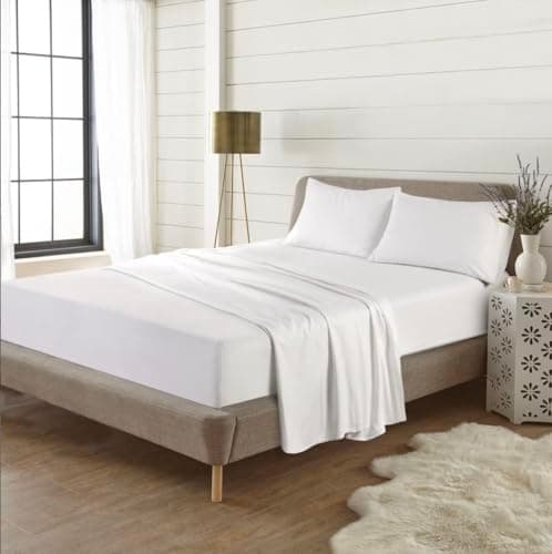 Image of Extra Deep 40cm Fitted Sheet – 100% Brushed Cotton Flannelette | Super Soft, Warm & Cosy Thermal Bed Sheet, (Plain Dyed) (White, King)