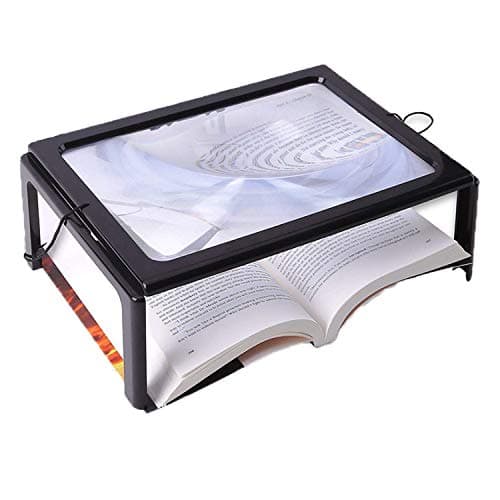 Image of A4 Desktop Magnifying Glass Hand-free Rectangular Full-Page Magnifier 4 LED Lights Illuminated 3X Reading Magnifying Glass Foldable Large Chest Hanging Magnifier For Reading Inspection Sewing Knitting