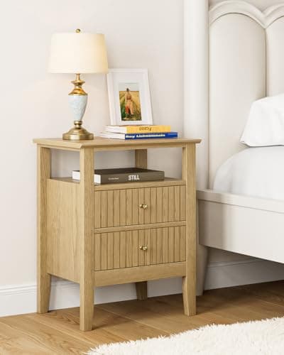 Image of HEYZOEY Bedside Table Chest of 2 Drawers, Bedside Cabinet Wooden Nightstand, Modern Side Table for Living Room,Bedroom,Office, Honey Oak