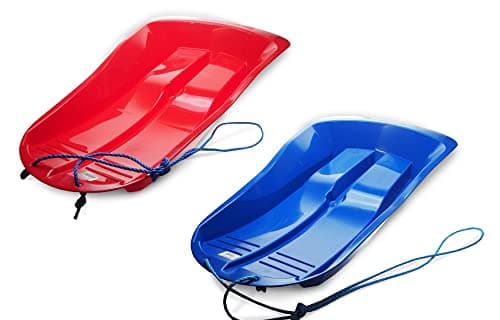 Image of 2 x Delta Heavy Duty Snow Sledges Toboggan Sledge Sleigh (1 Red + 1 Blue)