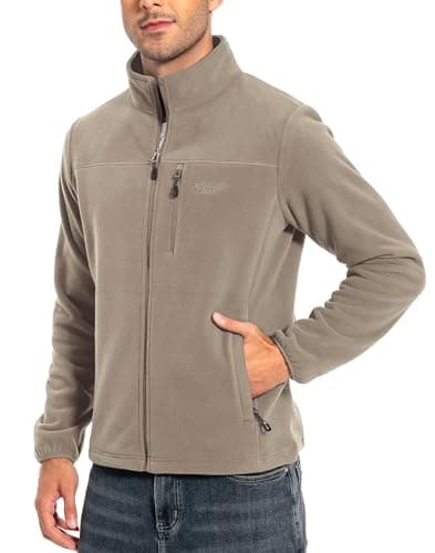 Image of Pioneer Camp Men's Fleece Jacket Full Zip Outdoor Polar Lightweight Windproof Jacket with Zip Fastener, khaki, XL