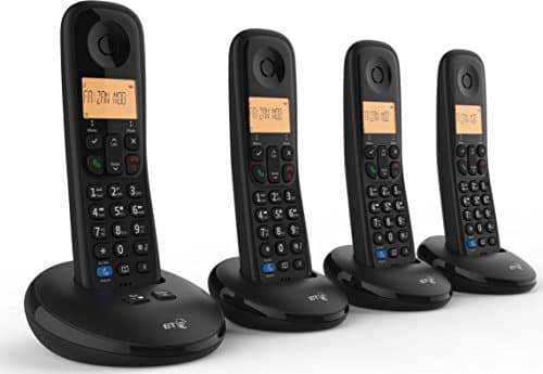 Image of BT 090668 Everyday Cordless Home Phone with Basic Call Blocking, Answer Machine and Quad Handset - Black