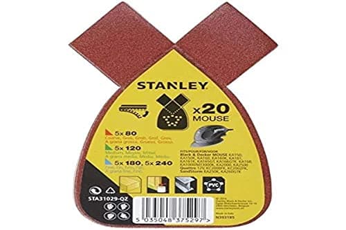Image of STANLEY STA31029-QZ Quick Fit Sanding Sheets for Black+Decker Mouse, Assorted Grit, Pack of 20