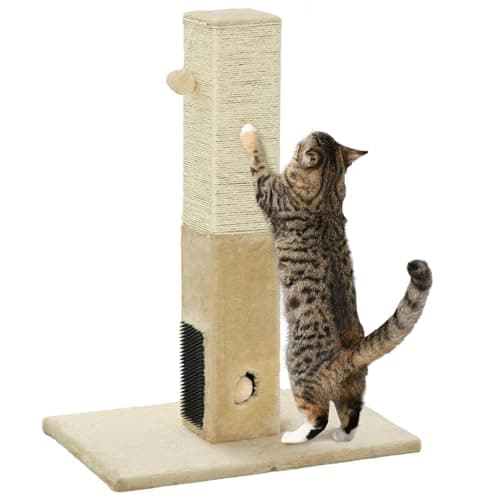 Image of PawHut Cat Tree Scratching Post for Indoor Cats 79cm Jute Scratcher Climber w/Carpet Base Dangling Toy Self Grooming Brush – Beige