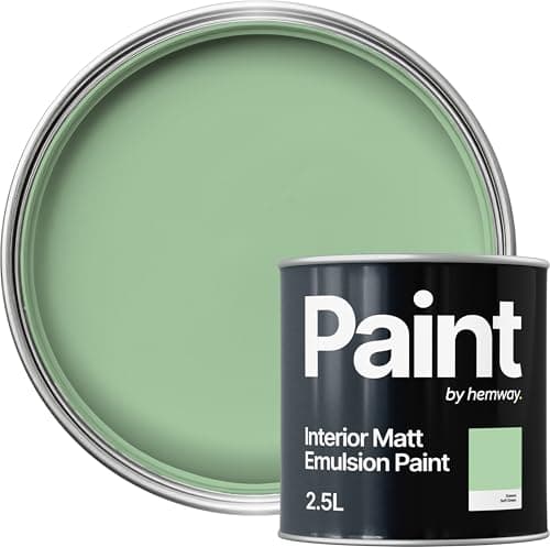 Image of Hemway Soft Green Paint 2.5 L, Indoor Matt Finish, One Coat, Wall Paint, Acrylic & Water-Based Emulsion, Quick Dry & High Coverage for the Kitchen, Bathroom & Bedroom Walls & Ceiling