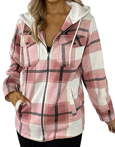 Image of RAIS Ladies Check Oversized Hooded Fleece Jacket Shacket Casual Winter Shirt