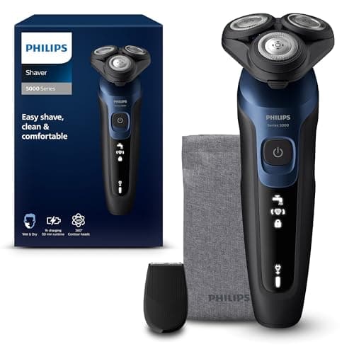 Image of Philips Shaver Series 5000 - Wet & Dry Electric Men's Shaver in Metallic Blue with Precision Trimmer and Soft Pouch Travel Case (Model S5465/18)