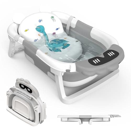 Image of Foldable Baby Bath Tub Collapsible Toddler Bathtub Baby Bath Essentials for Newborn with Seat Support Cushion Stand Folding Baths for Infant 0-12 Months Kids Babies Gift Portable Travel Bathing Tubs
