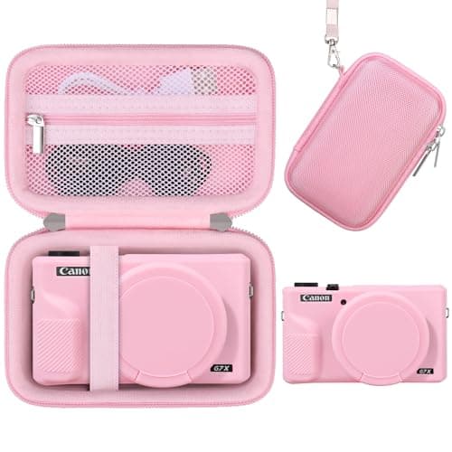 Image of Elonbo Camera Case for Canon PowerShot G7X Mark III Digital Camera, (1* Hard Carrying Case + 1* Soft Silicone Cover with Removable Lens Cover), Pink (Case Only)