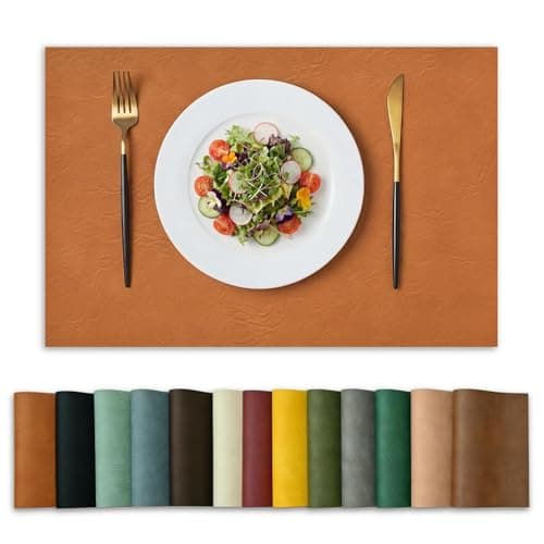 Image of Artoid Mode Caramel Faux Leather Placemats Set of 6, 30 x 45 cm PU Leather Heat-Resistant Table Mats for Party Kitchen Dining Decoration