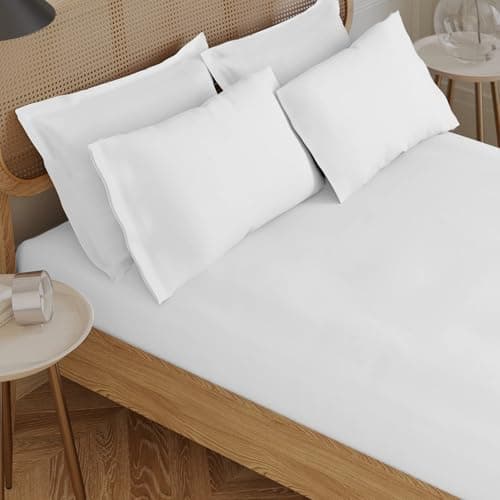 Image of Certified Egyptian Cotton Rich, 400 TC King Size Fitted Sheets - Silky-Soft Luxury Sateen Sheets - Wrinkle-Resistant, Skin Friendly & Breathable - 4 Corner Straps for Zero Bunching- White