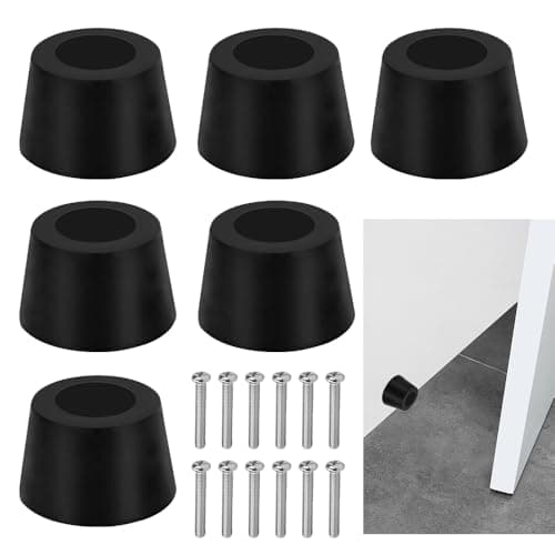 Image of STCRERAG 6 Pcs Rubber Door Stops, 38 mm Wall Floor Mounted Rubber Door Stopper Black Wall Protectors with Screws for Homes Offices Schools