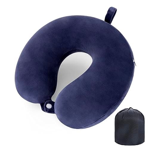 Image of WENGX Travel Pillow Neck Pillow Memory Foam Travel Pillows Head Support Cushion for Airplane Train Car Office Travel Essential Flight Pillows for a Long Hauls Sleeping Rest (Navy Blue)