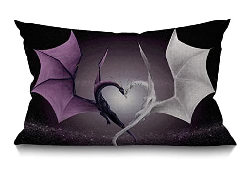 Image of BGBDEIA Double Dragons Love Heart Cotton Linen Decorative Cushion Cover Throw Pillow Case for Couch Sofa Bed,30 x 50 cm 12 X 20 Inches