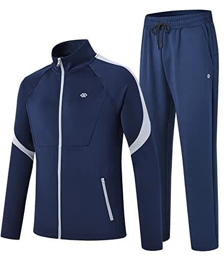 Image of MoFiz Men's Running Tracksuits Set Full Zip Casual Sports Jogging Gym Athletic Sweat-Suit Sportswear Set with Zip Pockets Navy-grey Tag US L=EU XL