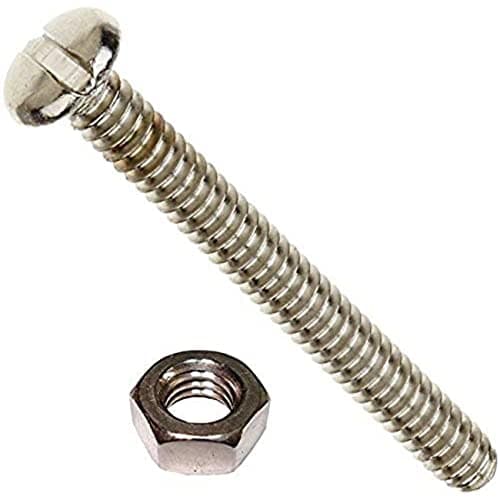 Image of Merriway BH02518 (25 Pcs) Slotted Pan Head Machine Screws with Nuts, M6 x 25mm (1/4 inch x 1 inch) Bright Zinc Plated - Pack of 25 Pieces