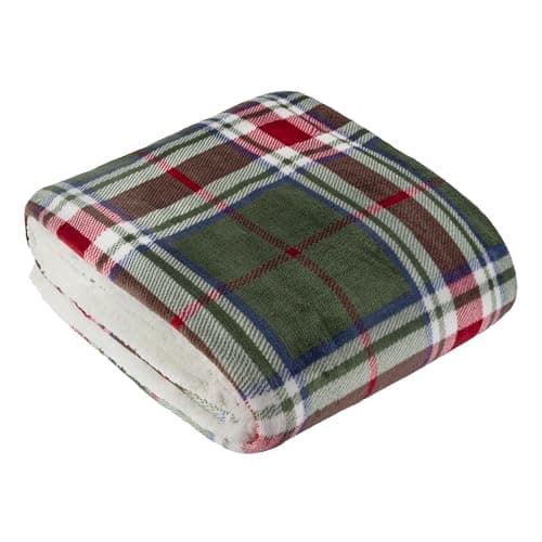 Image of furn. Wylder Braemar Throw – Soft Cosy Tartan Check Sherpa Fleece Blanket (Berry/Pine - 140x180cm)