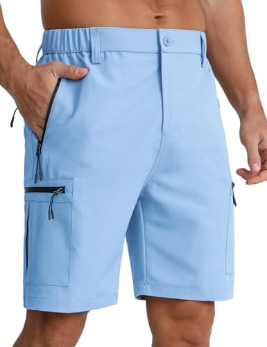 Image of APTRO Mens Cargo Hiking Shorts Outdoor Lightweight Golf Casual Shorts for Men with 5 Zipper Pockets Light Blue L