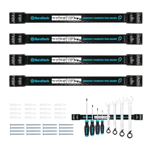 Image of DURATECH 12" Magnetic Tool Holder Set, 4* Heavy Duty Magnetic Tool Holder Strip, Professional Space-Saving Magnetic Tool Holder Strip for Storage Spanner, Screwdriver, Pliers, Max Weight 27kg