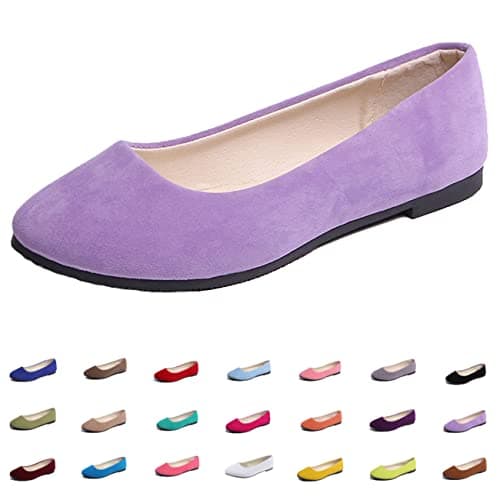 Image of Hwalleum Women's Ballet Flats, Womens Simple Casual Flat Shoes Solid Color Pumps Ladies Girls Dolly Ballet Ballerina Work Smart Office Formal Comfort Pointed Toe Slip On Flats Shoes Light Purple