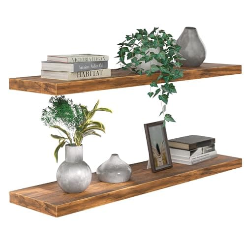 Image of CASARIA® Floating Shelves 70cmx23cm Home and Kitchen Room Decor, Wall Shelving for Living Room, Office, Bathroom 38mm MDF with Hidden Wall Fixing, 15kg Floating Shelf Capacity | Set of 2 | Dark Oak