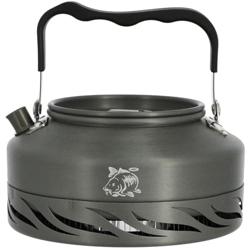 Image of NGT Aluminium Fast Boil Camping Kettle 0.8L Lightweight Outdoor Stove Kettle with Heat Exchange Base, Foldable Handle & Pouring Spout, Gun Metal Finish, Fishing & Camping Cookware