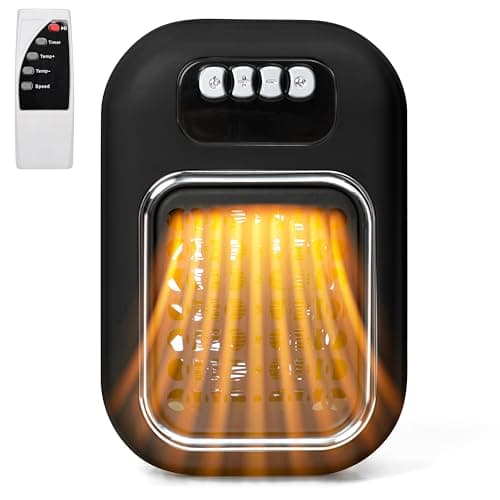 Image of TirEurt Plug in Heater 600w Remote Wall Outlet Space PTC Ceramic Heater 1-12H Timer and LED Display Adjustable Thermostat for Bedroom Office Kitchen Auto Shut Off,Black