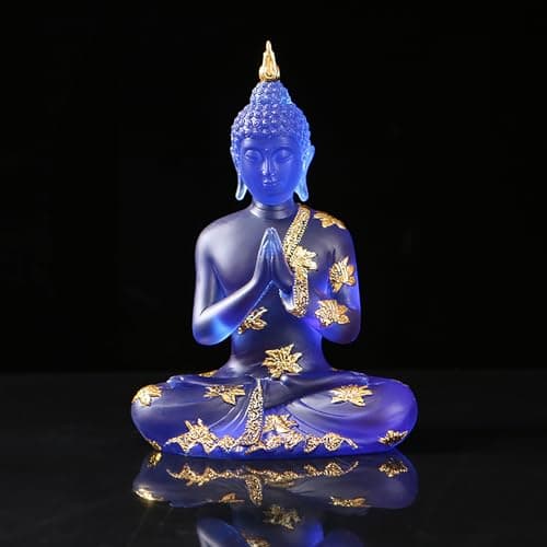 Image of NNYCC Crystal Resin Buddha Statue Indoor Meditation Decor,Thai Sitting Buddha Figurine Spiritual Gifts for Tabletop Zen,Blue,L
