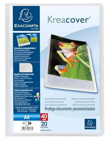 Image of Exacompta - Ref 5728E - Pack of 5 Kreacover Chromaline Clear Pockets - 20 Smooth Crystal Pockets - 40 Pages - A4 Size - 24 x 32 cm - Semi-Rigid Polypropylene Cover - Colour