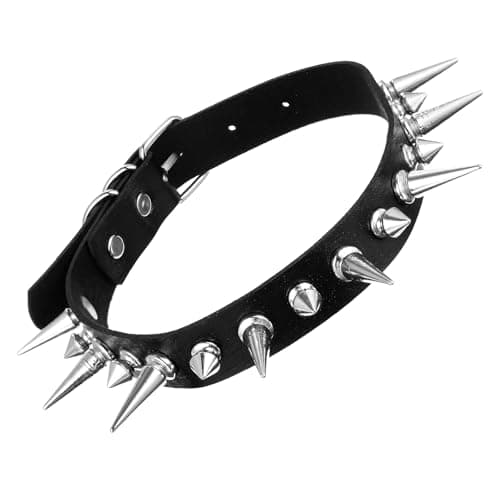 Image of PEOVLVN Spiked Choker, Adjustable Black Goth Necklace Long Spike Collar Leather Necklace Goth Choker Collar for Women Halloween Costume 80s 90s Jewelry Emo Punk Accessories